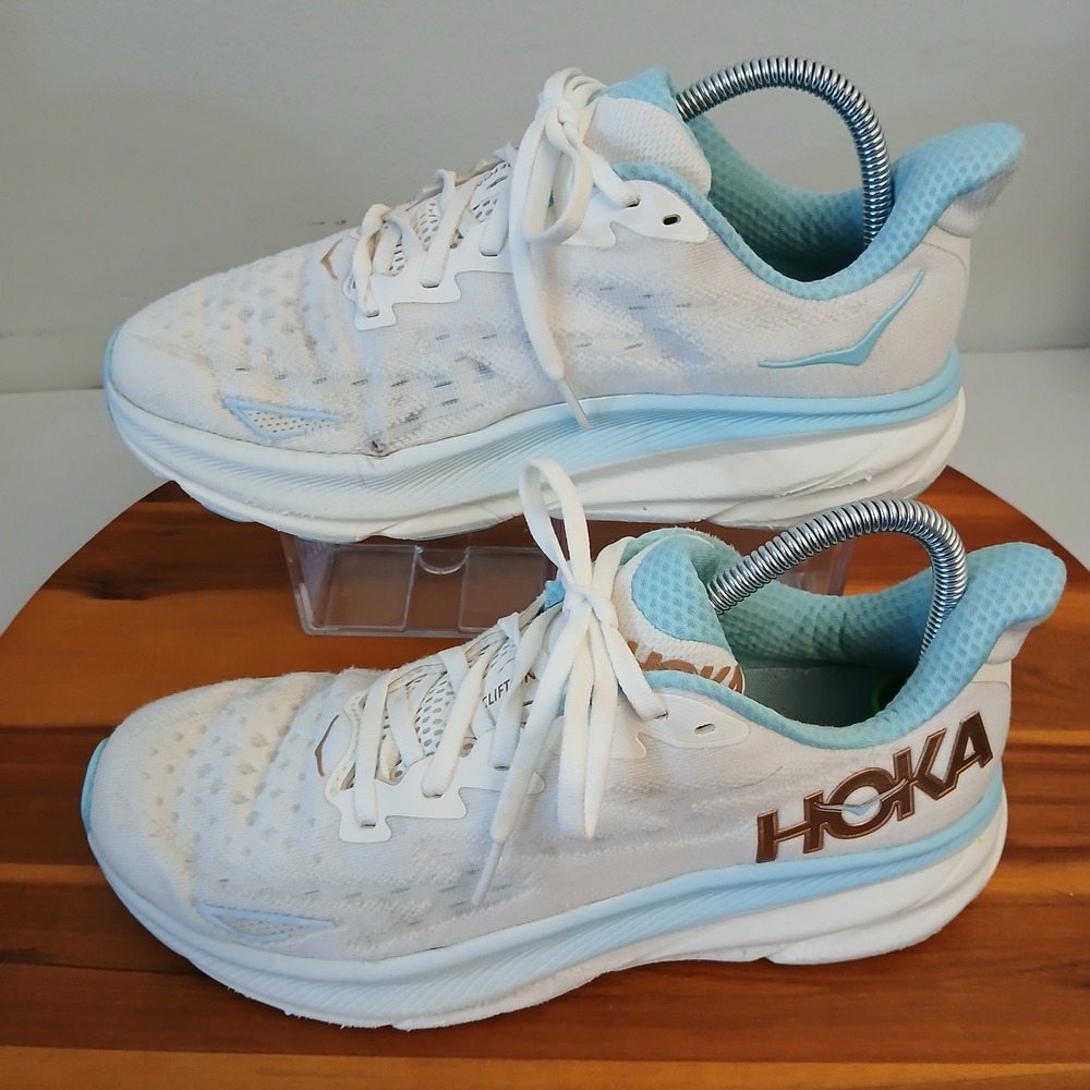 Hoka Clifton 9 Women 9 White Blue Running Shoes Sneakers 1127896 FTRS